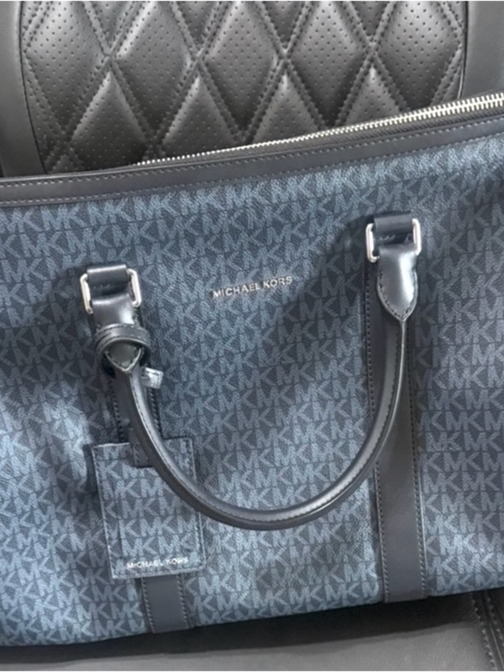 Michael Kors Navy MK Monogram Duffel with Black Trim - Picture 4 of 8